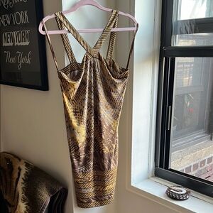 ***LIKE NEW*** BCBGMaxAzria‎ Gold Bodycon Halter mini dress